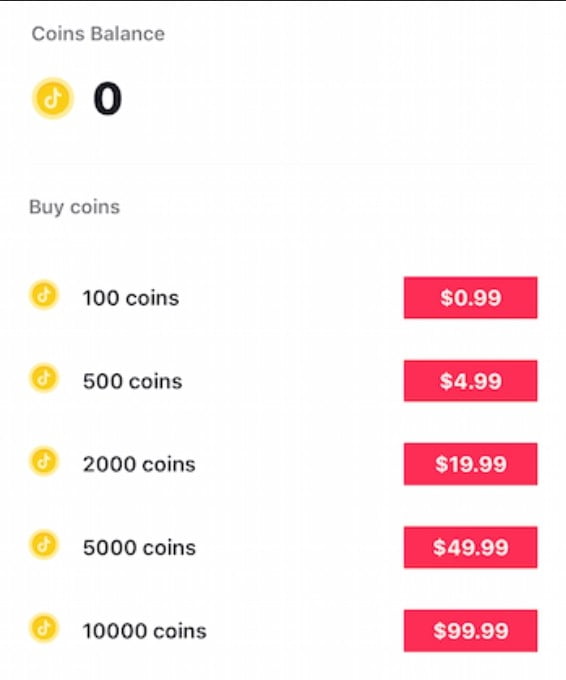 Acheter des coins ou pièces sur TikTok